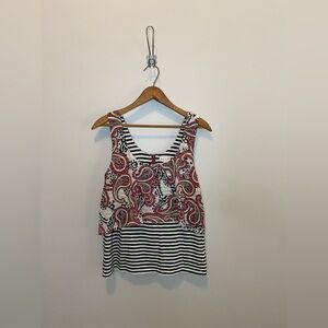 Meadow Rue Paisley & Striped Tank Top - White, Black & Pink